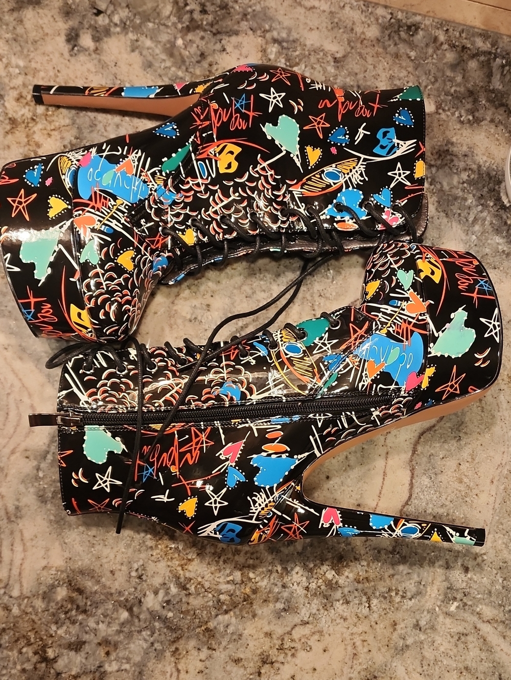 Platform Graffiti Stilettos Sz 7